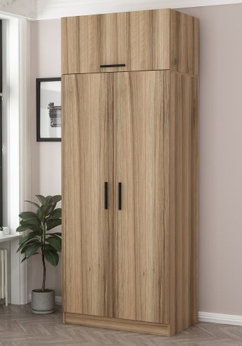 FUNZI LIVING 2238 garderobeskab, m. 3 lger, 1 hylde, 2 bjlestnger, 1 rum - egetrsfarvet melamin