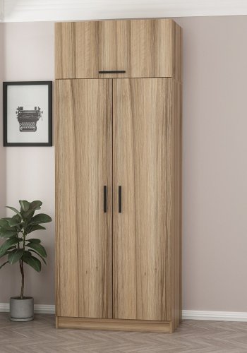 FUNZI LIVING 2238 garderobeskab, m. 3 lger, 1 hylde, 2 bjlestnger, 1 rum - egetrsfarvet melamin