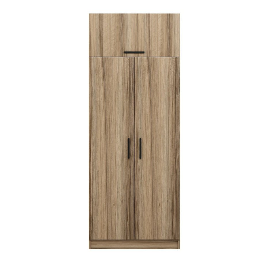 FUNZI LIVING 2238 garderobeskab, m. 3 lger, 1 hylde, 2 bjlestnger, 1 rum - egetrsfarvet melamin