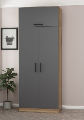 FUNZI LIVING 2239 garderobeskab, m. 3 lger, 1 hylde, 1 rum - antracitgr og brun melamin