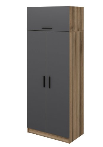 FUNZI LIVING 2239 garderobeskab, m. 3 lger, 1 hylde, 1 rum - antracitgr og brun melamin