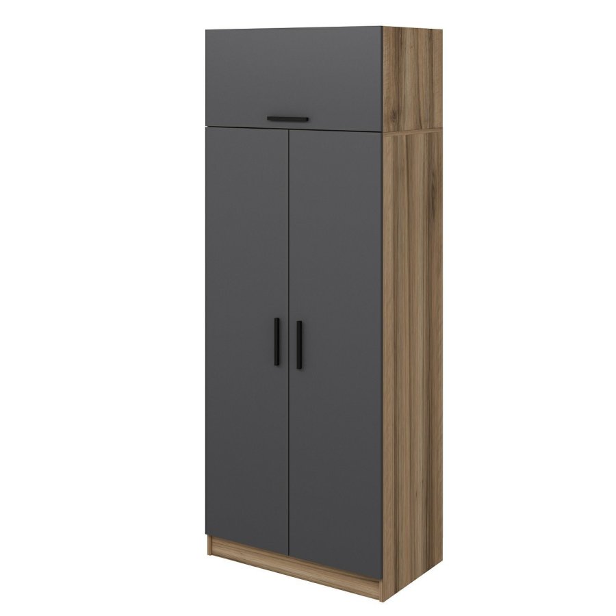 FUNZI LIVING 2239 garderobeskab, m. 3 lger, 1 hylde, 1 rum - antracitgr og brun melamin