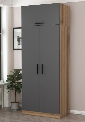 FUNZI LIVING 2240 garderobeskab, m. 3 lger, 1 hylde, 1 rum - antracitgr og brun melamin