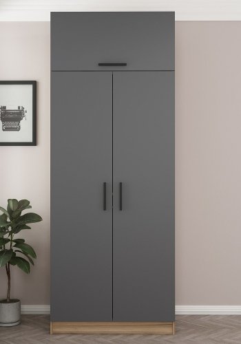 FUNZI LIVING 2240 garderobeskab, m. 3 lger, 1 hylde, 1 rum - antracitgr og brun melamin