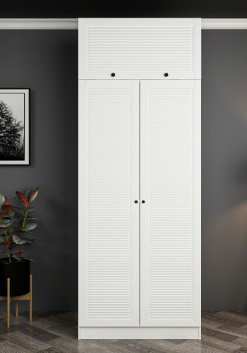 FUNZI LIVING 2242 garderobeskab, m. 3 lger, 1 hylde, 1 rum - hvid melamin