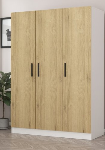 FUNZI LIVING 2243 garderobeskab, m. 3 lger, 1 bjlestang, 2 skuffer, 4 hylder - valnddefarvet/hvid