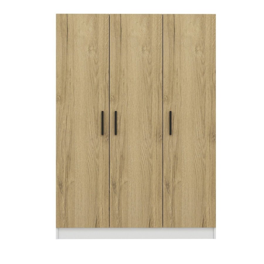 FUNZI LIVING 2243 garderobeskab, m. 3 lger, 1 bjlestang, 2 skuffer, 4 hylder - valnddefarvet/hvid