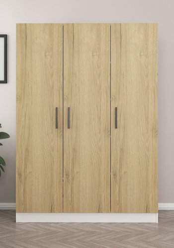 FUNZI LIVING Kale 2244 garderobeskab, m. 3 lger, 1 bjlestang, 2 skuffer, 4 hylder - valnddefarvet