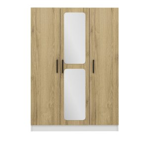 FUNZI LIVING 2246 garderobeskab, spejl, 3 lger, 1 bjlestang, 2 skuffer, 4 hylder - valnddefarvet