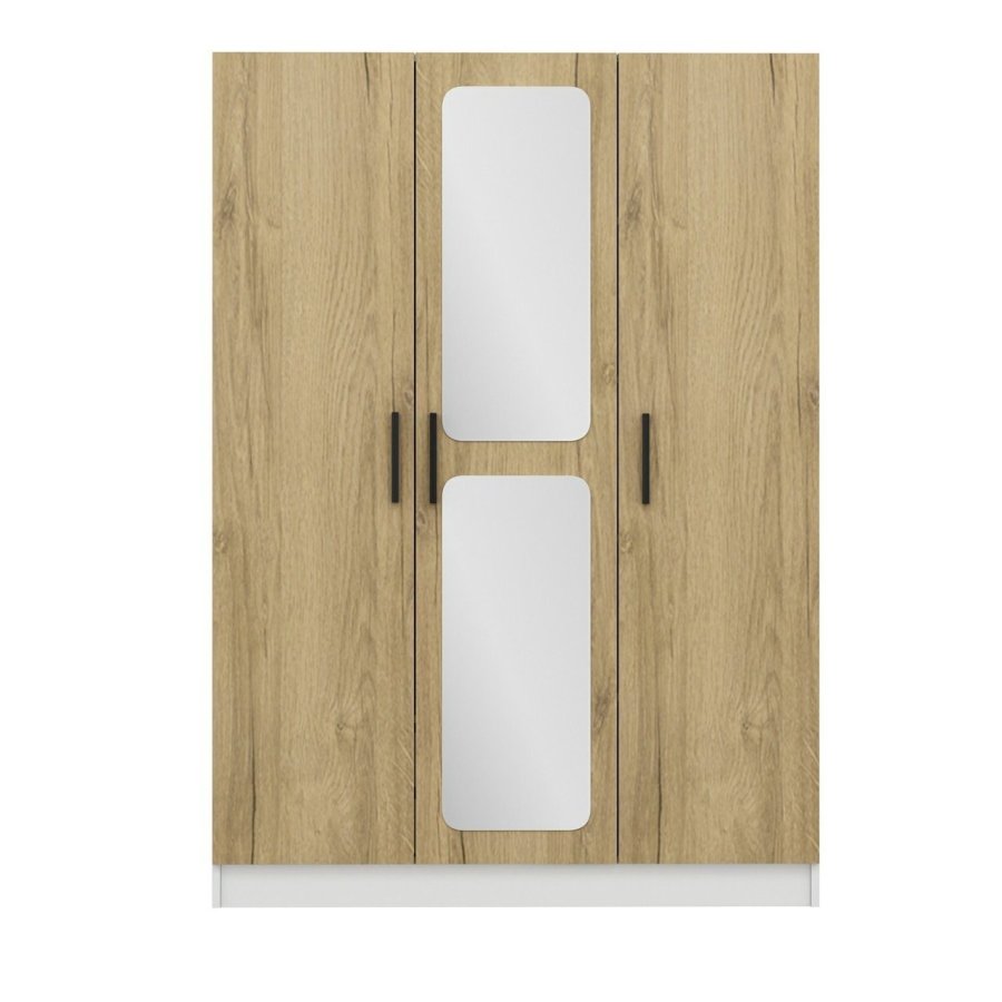 FUNZI LIVING 2246 garderobeskab, spejl, 3 lger, 1 bjlestang, 2 skuffer, 4 hylder - valnddefarvet