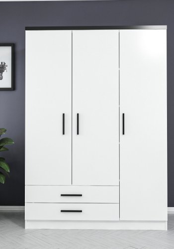 FUNZI LIVING 2247 garderobeskab, m. 3 lger, 1 bjlestang, 2 skuffer, 4 hylder - hvid melamin