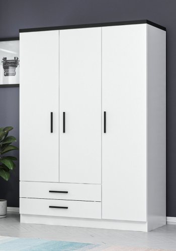 FUNZI LIVING 2247 garderobeskab, m. 3 lger, 1 bjlestang, 2 skuffer, 4 hylder - hvid melamin