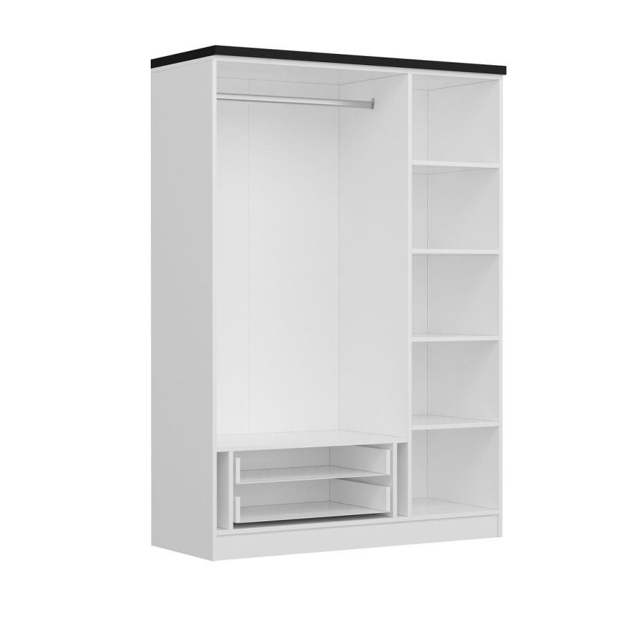 FUNZI LIVING 2247 garderobeskab, m. 3 lger, 1 bjlestang, 2 skuffer, 4 hylder - hvid melamin