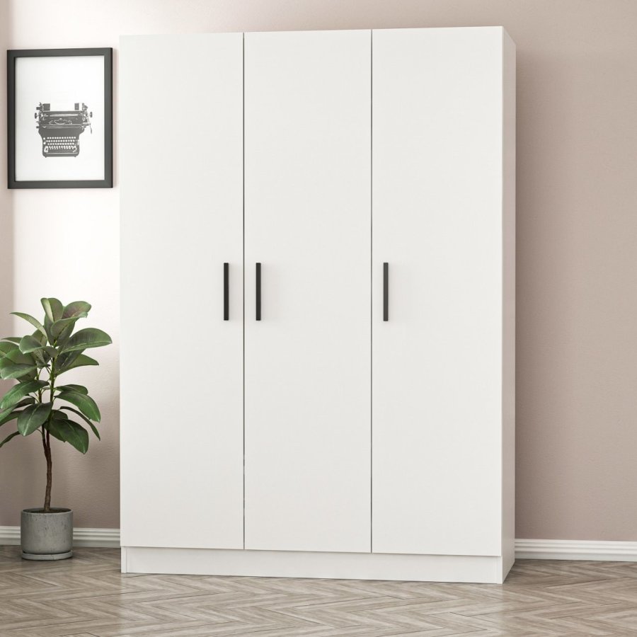 FUNZI LIVING 2249 garderobeskab, m. 3 lger, 1 bjlestang, 2 skuffer, 4 hylder - hvid melamin