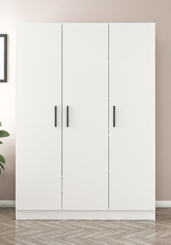 FUNZI LIVING 2250 garderobeskab, m. 3 lger, 1 bjlestang, 2 skuffer, 4 hylder - hvid melamin