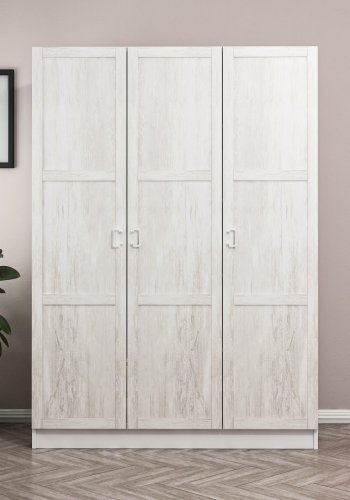 FUNZI LIVING 2253 garderobeskab, m. 3 lger, 1 bjlestang, 2 skuffer, 4 hylder - antik hvid og hvid