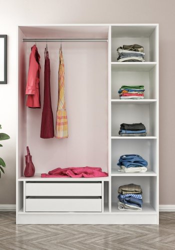 FUNZI LIVING 2254 garderobeskab, m. 3 lger, 1 bjlestang, 2 skuffer, 4 hylder - antik hvid og hvid