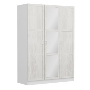 FUNZI LIVING 2256 garderobeskab, spejl, 3 lger, 1 bjlestang, 2 skuffer, 4 hylder - antik hvid/hvid