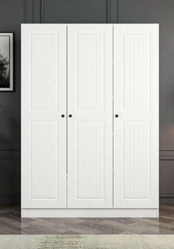 FUNZI LIVING 2258 garderobeskab, m. 3 lger, 1 bjlestang, 2 skuffer, 4 hylder - hvid melamin