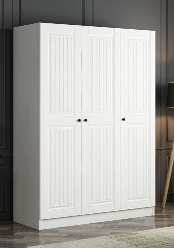 FUNZI LIVING 2258 garderobeskab, m. 3 lger, 1 bjlestang, 2 skuffer, 4 hylder - hvid melamin