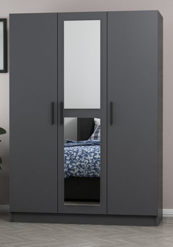 FUNZI LIVING 2259 garderobeskab, m. spejl, 3 lger, 1 bjlestang, 2 skuffer, 4 hylder - antracitgr