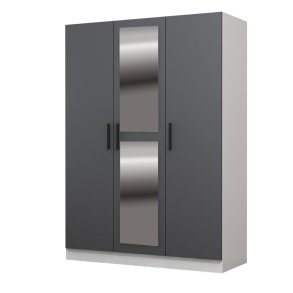 FUNZI LIVING 2263 garderobeskab, spejl, 3 lger, 1 bjlestang, 2 skuffer, hylder - antracitgr/hvid