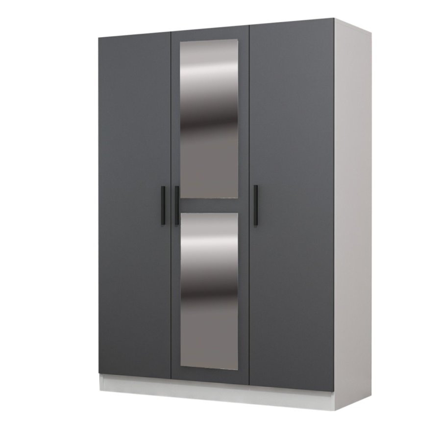 FUNZI LIVING 2263 garderobeskab, spejl, 3 lger, 1 bjlestang, 2 skuffer, hylder - antracitgr/hvid