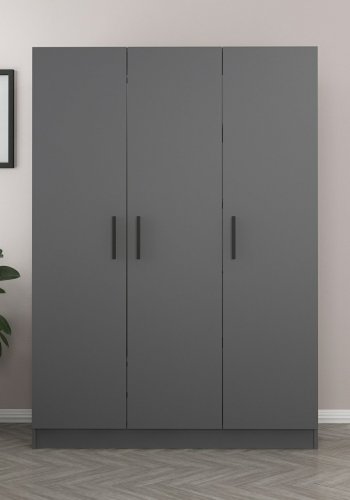 FUNZI LIVING 2266 garderobeskab, m. 3 lger, 1 bjlestang, 2 skuffer, 4 hylder - antracitgr melamin