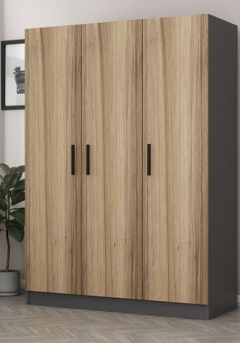 FUNZI LIVING 2267 garderobeskab, m. 3 lger, 1 bjlestang, 2 skuffer, 4 hylder - antracit/egefarvet