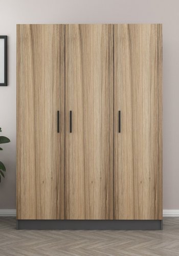 FUNZI LIVING 2267 garderobeskab, m. 3 lger, 1 bjlestang, 2 skuffer, 4 hylder - antracit/egefarvet