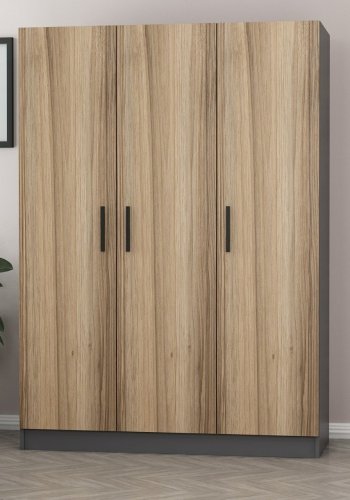 FUNZI LIVING 2267 garderobeskab, m. 3 lger, 1 bjlestang, 2 skuffer, 4 hylder - antracit/egefarvet