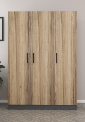 FUNZI LIVING 2268 garderobeskab, m. 3 lger, 1 bjlestang, 2 skuffer, 4 hylder - antracit/egefarvet