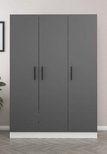 FUNZI LIVING 2269 garderobeskab, m. 3 lger, 1 bjlestang, 2 skuffer, 4 hylder - antracitgr/hvid