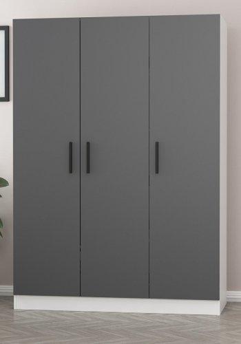 FUNZI LIVING 2269 garderobeskab, m. 3 lger, 1 bjlestang, 2 skuffer, 4 hylder - antracitgr/hvid