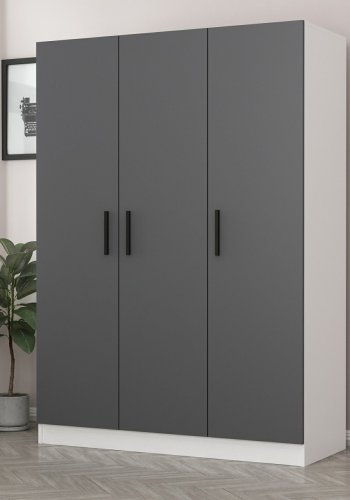 FUNZI LIVING 2270 garderobeskab, m. 3 lger, 1 bjlestang, 2 skuffer, 4 hylder - antracitgr/hvid