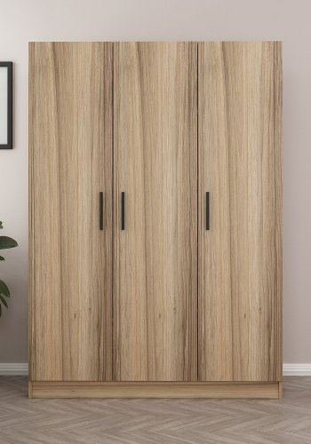 FUNZI LIVING 2281 garderobeskab, m. 3 lger, 1 bjlestang, 2 skuffer, 4 hylder - egefarvet melamin