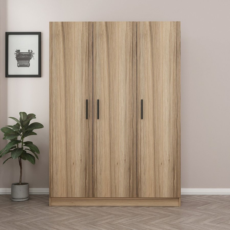 FUNZI LIVING 2281 garderobeskab, m. 3 lger, 1 bjlestang, 2 skuffer, 4 hylder - egefarvet melamin