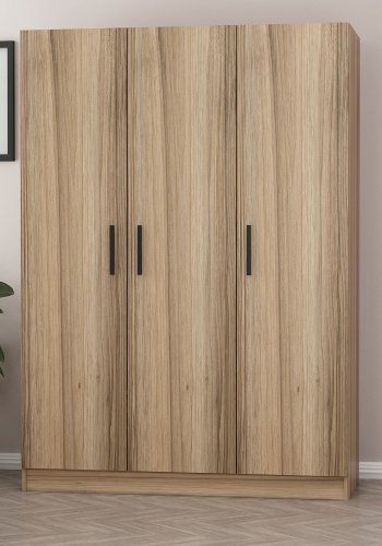 FUNZI LIVING 2281 garderobeskab, m. 3 lger, 1 bjlestang, 2 skuffer, 4 hylder - egefarvet melamin