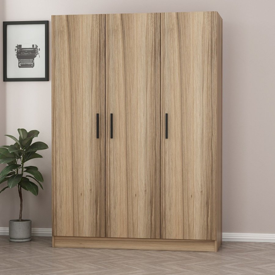 FUNZI LIVING 2281 garderobeskab, m. 3 lger, 1 bjlestang, 2 skuffer, 4 hylder - egefarvet melamin