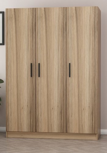 FUNZI LIVING 2282 garderobeskab, m. 3 lger, 1 bjlestang, 2 skuffer, 4 hylder - egefarvet melamin