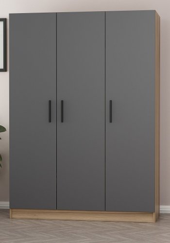 FUNZI LIVING 2283 garderobeskab, m. 3 lger, 1 bjlestang, 2 skuffer, 4 hylder - antracitgr/natur