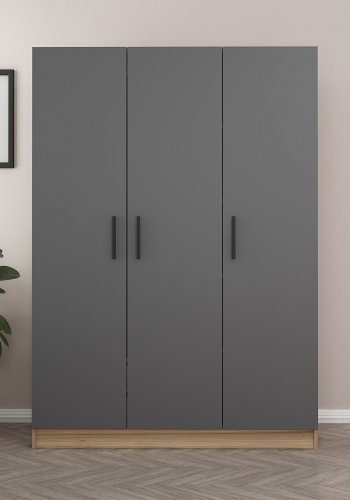 FUNZI LIVING 2284 garderobeskab, m. 3 lger, 1 bjlestang, 2 skuffer, 4 hylder - antracit/egefarvet