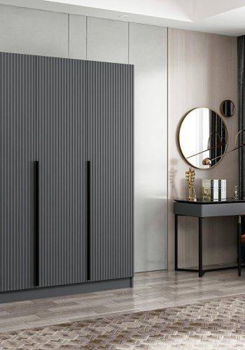 FUNZI LIVING 2287 garderobeskab, m. 3 lger, 1 bjlestang, 2 skuffer, 4 hylder - antracitgr melamin