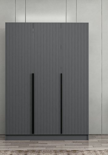FUNZI LIVING 2287 garderobeskab, m. 3 lger, 1 bjlestang, 2 skuffer, 4 hylder - antracitgr melamin