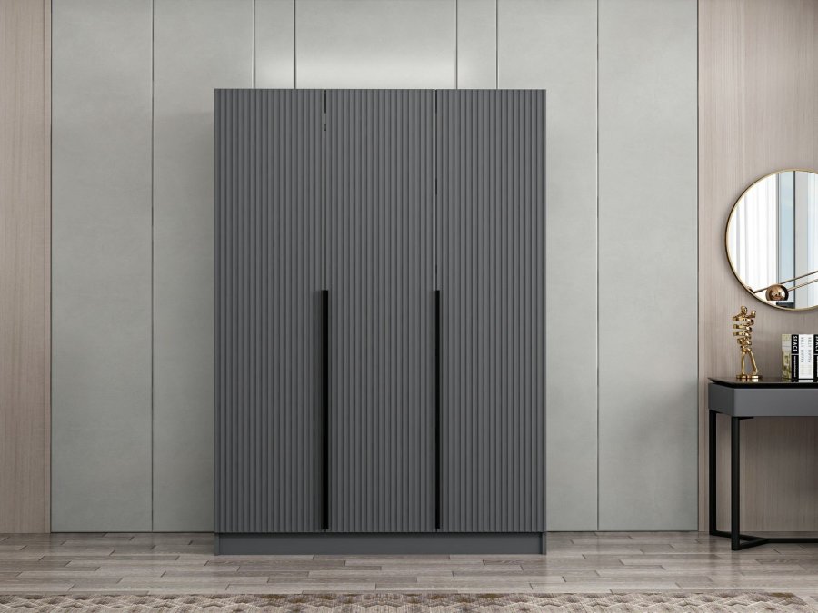 FUNZI LIVING 2287 garderobeskab, m. 3 lger, 1 bjlestang, 2 skuffer, 4 hylder - antracitgr melamin