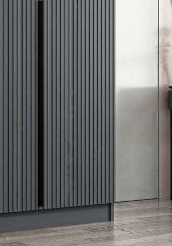 FUNZI LIVING 2287 garderobeskab, m. 3 lger, 1 bjlestang, 2 skuffer, 4 hylder - antracitgr melamin