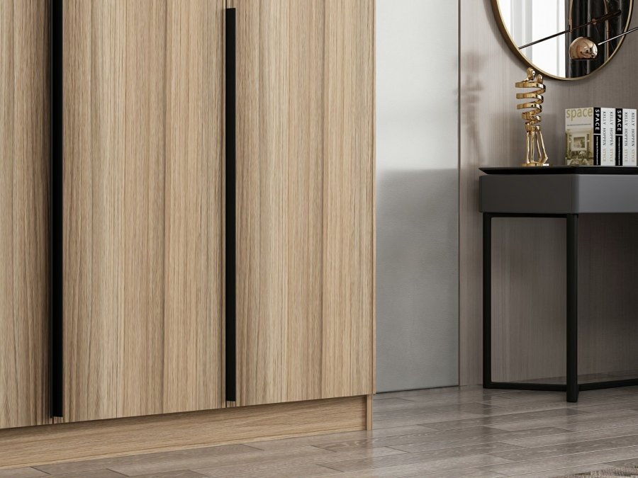 FUNZI LIVING 2289 garderobeskab, m. 3 lger, 1 bjlestang, 2 skuffer, 4 hylder - egefarvet melamin