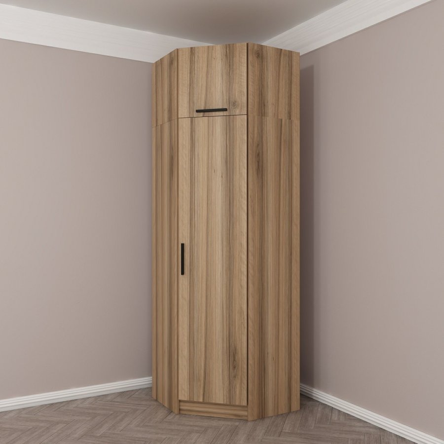 FUNZI LIVING 2301 hjrnegarderobeskab, m. 2 lger, 2 bjlestnger, 2 hylder - egefarvet melamin