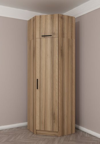 FUNZI LIVING 2302 hjrnegarderobeskab, m. 2 lger, 2 bjlestnger, 2 hylder - egefarvet melamin