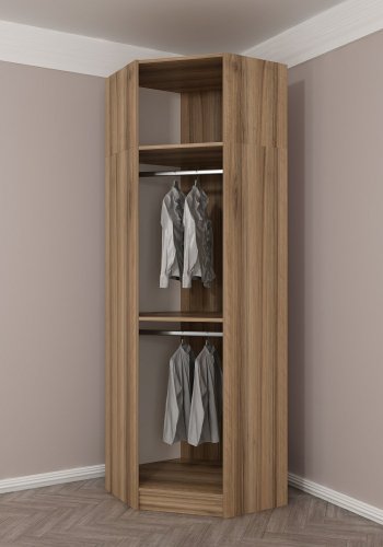 FUNZI LIVING 2304 hjrnegarderobeskab, m. 2 lger, 2 bjlestnger, 2 hylder - antracitgr/egefarvet